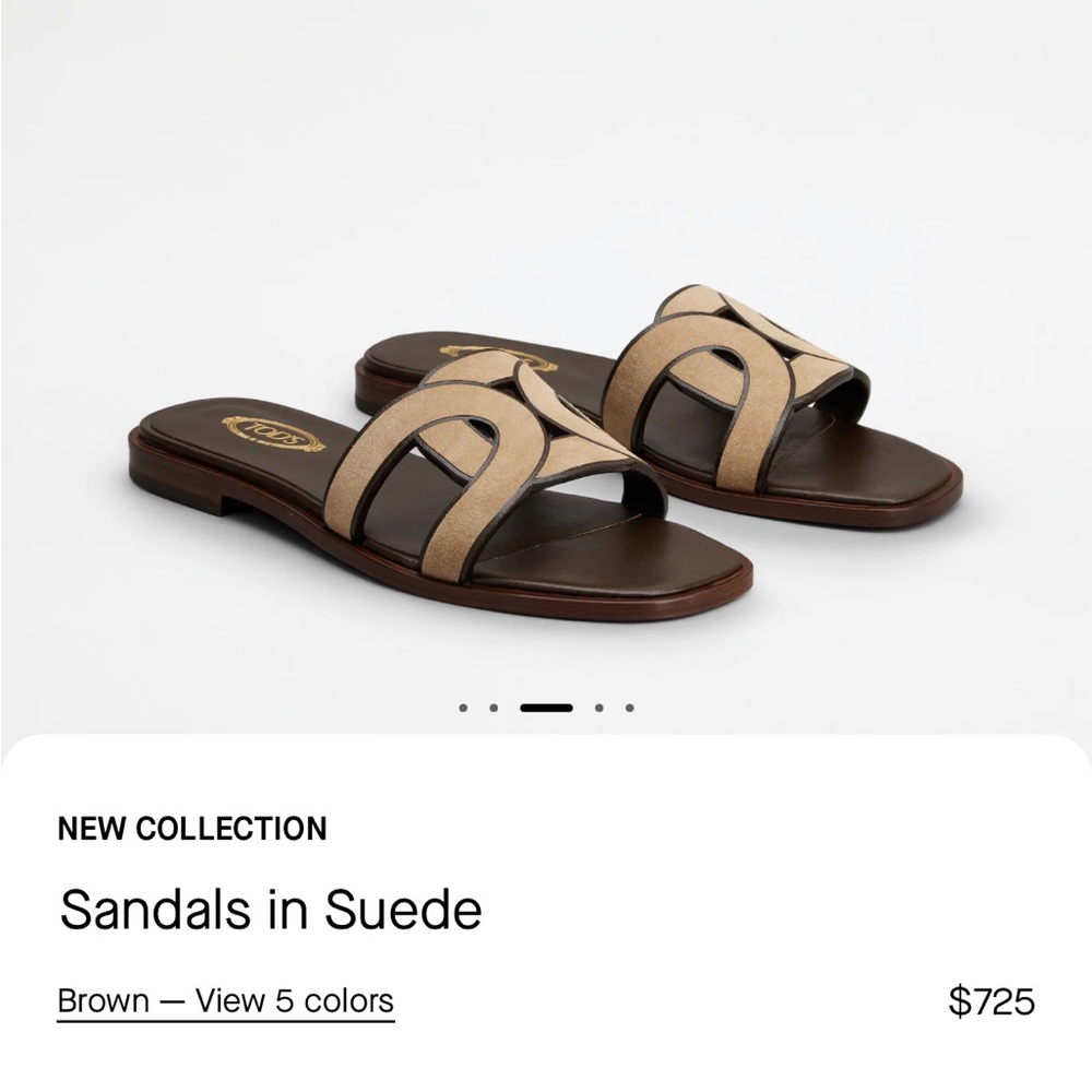 Tod’s slide sandals. Worn a bit and well taken care of. In great shape. Suede